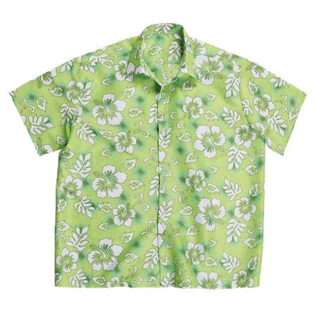 Hawaii blouse groen met witte bloemen