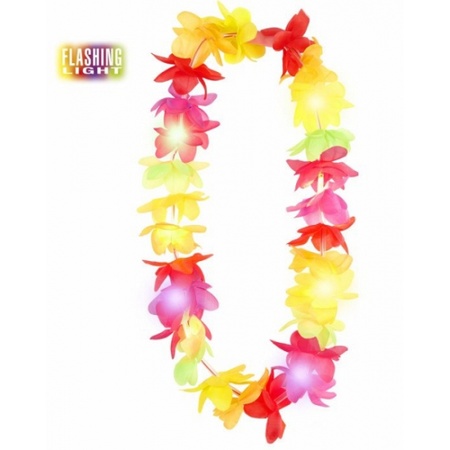 Carnaval verkleed set - Tropische Hawaii party - Ibiza strohoedje - en LED lichtjes bloemenkrans
