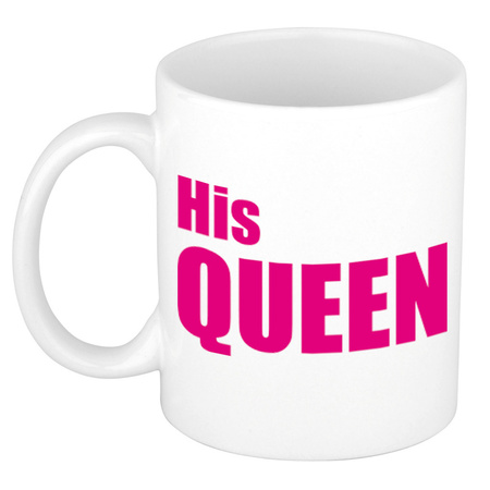 His queen mug / cup white with pink letters 300 ml