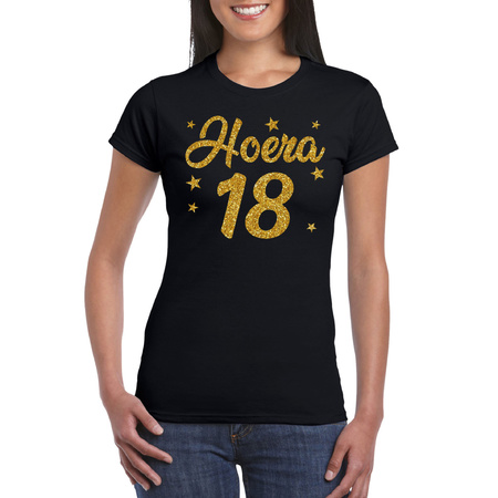 Hoera 18 gold glitter t-shirt black for women