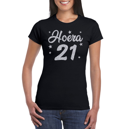 Hoera 21 silver glitter t-shirt black for women