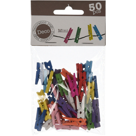 Home & Styling decoration clothespins - 50x pieces - colored - wood - 2,5 cm