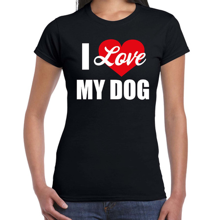 Honden t-shirt I love my dog / Ik hou van mijn hond - zwart voor dames