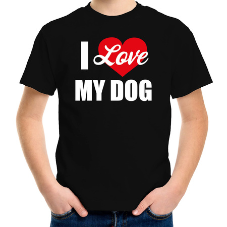 Honden t-shirt I love my dog / Ik hou van mijn hond - zwart voor kinderen