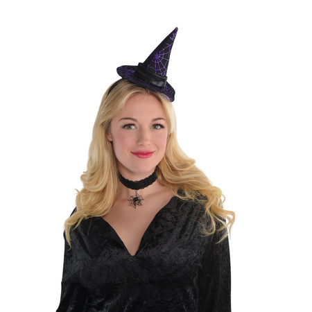 Horror headband/diadem with witch hat one size black/purple