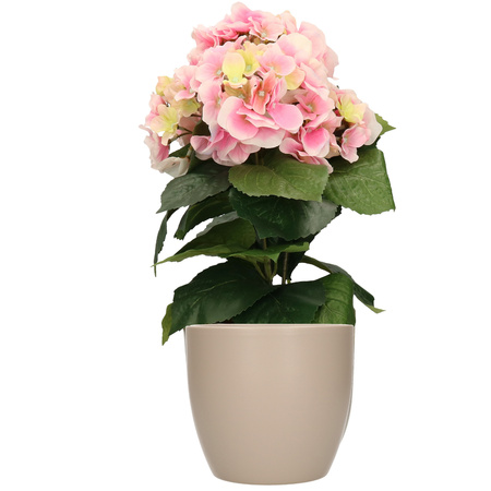 Artificial Hydrangea plant light pink - in pot taupe - 40 cm