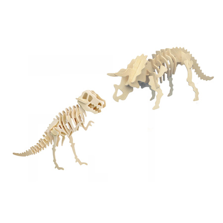 Wooden 3D dino puzzle set T-rex and Triceratops