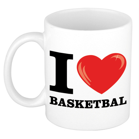 I Love Basketbal cadeau mok / beker wit met hartje 300 ml