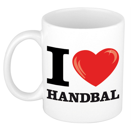 I Love Handbal cadeau mok / beker wit met hartje 300 ml