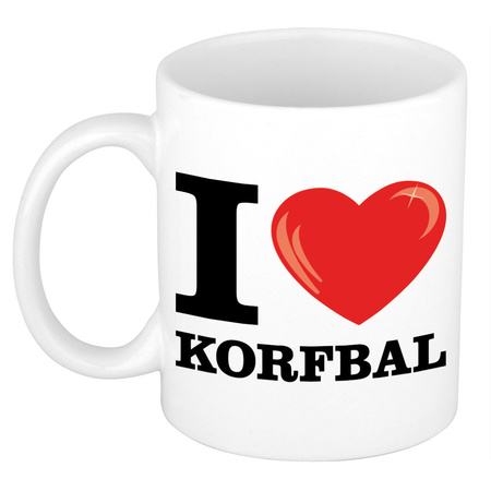 I Love Korfbal cadeau mok / beker wit met hartje 300 ml