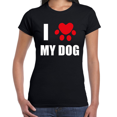 I love my dog / Ik hou van mijn hond - honden t-shirt zwart voor dames