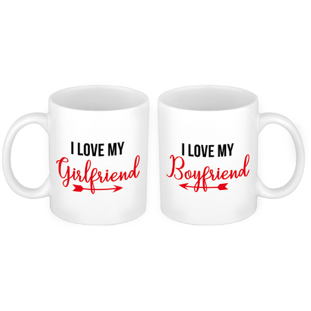 I love my girlfriend and boyfriend mug / cup white with arrow 300 ml