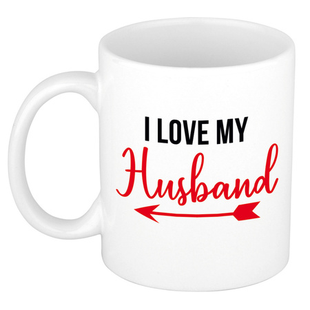 I love my wife and husband mug / cup white with arrow 300 ml