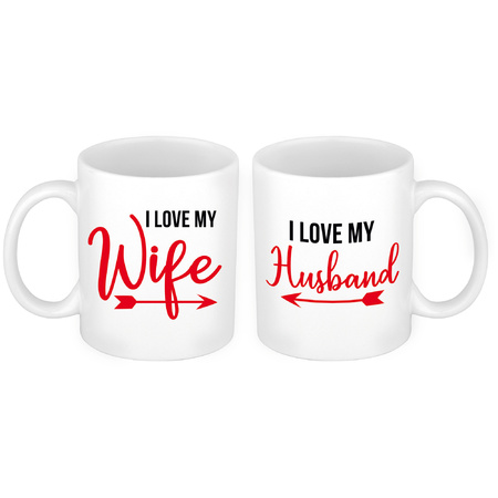 I love my wife and husband cadeau beker set voor Valentijnsdag 300 ml
