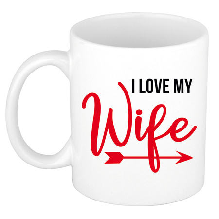 I love my wife and husband mug / cup white with arrow 300 ml