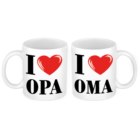 I love Opa en Oma mok - Cadeau beker set voor Opa en Oma