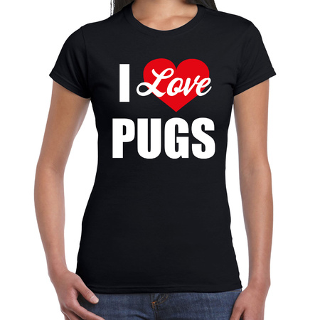 I love Pugs honden t-shirt zwart voor dames