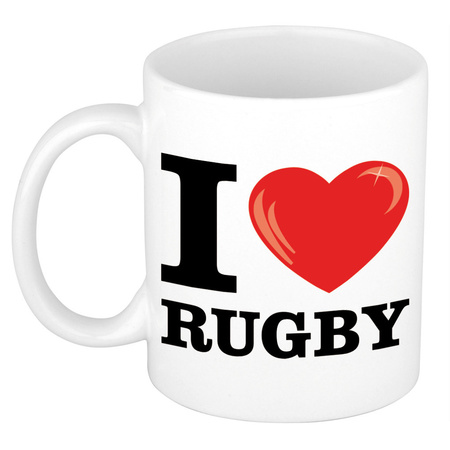 I Love Rugby cadeau mok / beker wit met hartje 300 ml