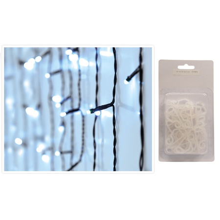 Icicle lights clear white outdoor 180 leds with 24x gutter hanging hooks