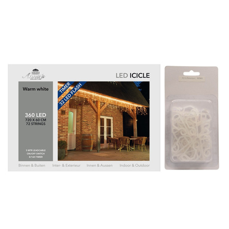 Flashing icicle lights with timer warm white LED 7,2 m included 24x gutter hanging hooks