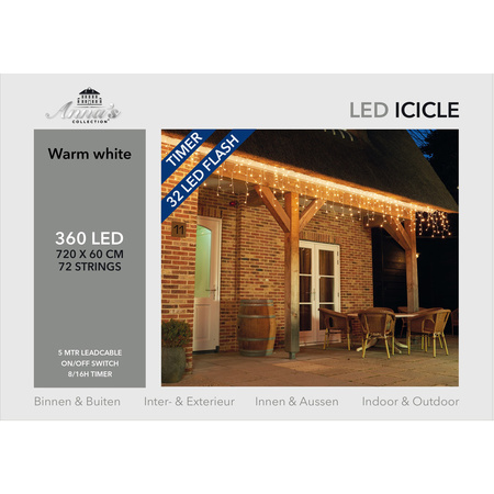 Flashing icicle lights with timer warm white LED 7,2 m
