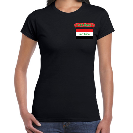 Iraq t-shirt met vlag Irak zwart op borst voor dames
