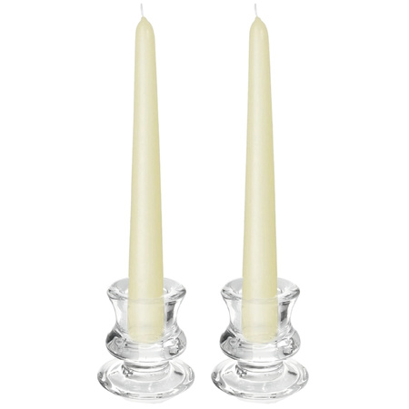 Glass candle holders set of 2x and 12x white dinner candles 25 cm