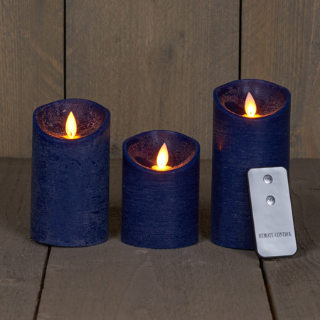 Houten dienblad met 3 LED kaarsen in de kleur donkerblauw 39 x 15 cm