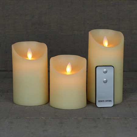 Kaarsen set 3 ivoor LED stompkaarsen met afstandsbediening
