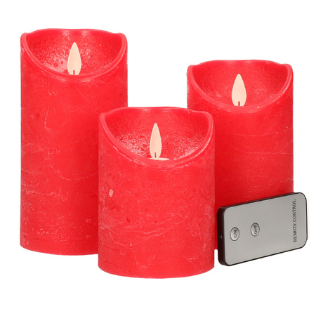 Round candle tray silver made of plastic D27 cm with 3 red LED candles 10/12.5/15 cm