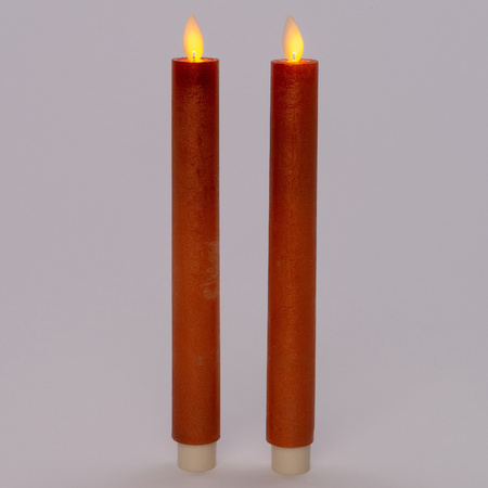 Kaarsen set van 2x stuks Led dinerkaarsen koper inclusief afstandsbediening 23 cm