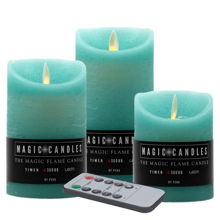 Candle set 3x pcs Led candles turquoise blue with remote control