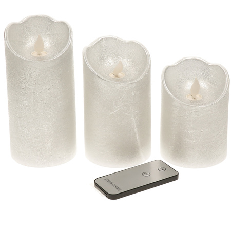Candle set 3x pcs led candles light silver with remote control