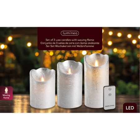Candle set 3x pcs led candles light silver with remote control