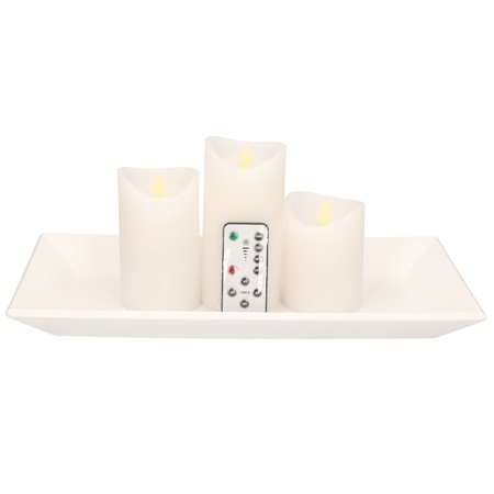 Candle charger plate/platter wood with 3x LED candles white