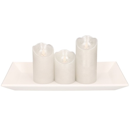 Candle charger plate/platter wood with 3x LED candles silver