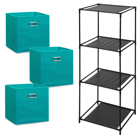 Closet baskets set 3x - aqua green/blue - 29L - In metal storage cabinet 34 x 98 cm.