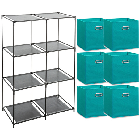 Closet baskets set 6x - aqua green/blue - 29L - In metal storage cabinet 68 x 98 cm.