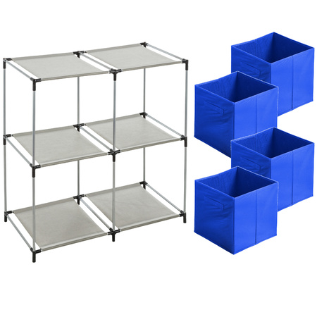 Kastmandjes/opberg mandjes - blauw - 4x stuks van 29 Liter - In rekje van 67 x 68 cm