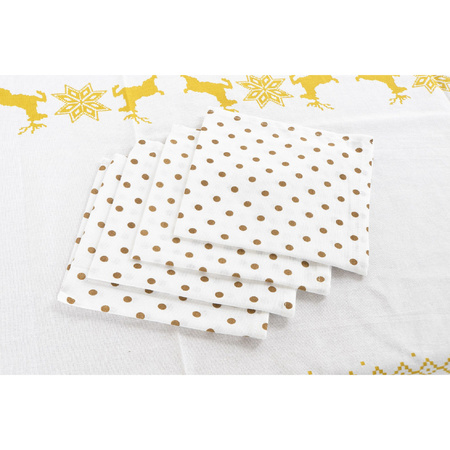 Tablecloth and napkins gold/white with reindeers 150 x 250 cm