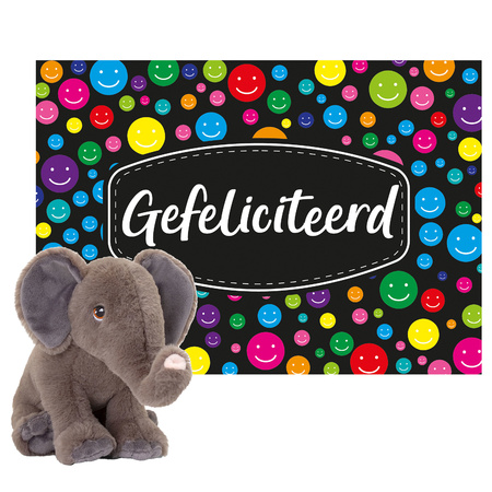 Keel toys - Cadeaukaart Gefeliciteerd met knuffeldier olifant 25 cm