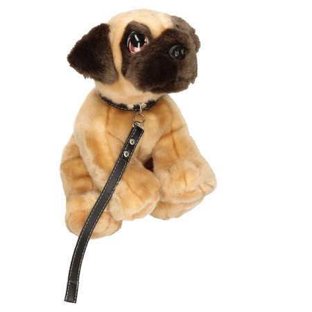 Keel Toys pluche hond bruine Mopshond / Pug met riem knuffel 30cm