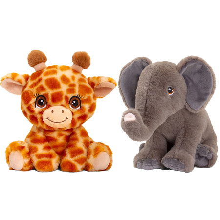 Keel Toys - Pluche knuffel dieren vriendjes set giraffe en olifant 25 cm