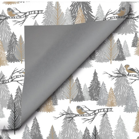 Set of 9x  Rolls Christmas wrapping paper black/yellow reindear and silver/gold birds 2,5 x 0,7 mete