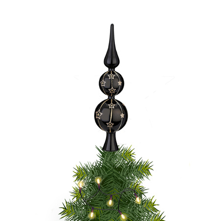 Kerst piek van glas zwart gedecoreerd H31 cm