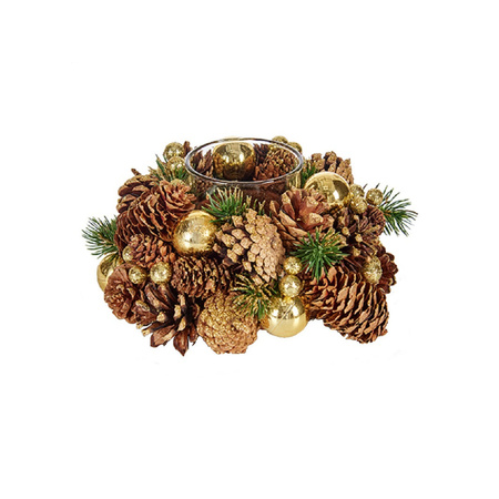 Kerst thema kaarsenhouder ornament gold/green nature 19 x 19 x 9 cm