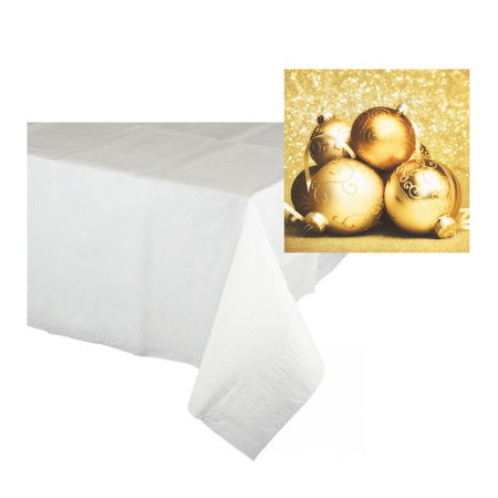 Kerst thema tafelkleed/tafellaken met servetten set goud en wit