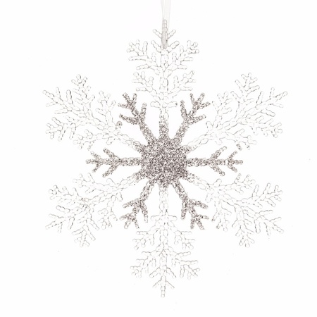 Kerstboom decoratie sneeuwvlok 21 cm transparant/zilver