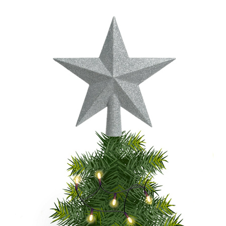 Silver star christmas tree topper 19 cm