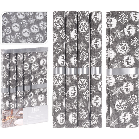 Christmas dinner table decoration table runners with 5x placemats gray with snowflakes